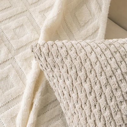 Set of 4 Grey White Taupe Decorative Throw Pillow Covers 26x26 Inch Corduroy Pillow Covers for Bed Couch Sofa Living Room Soft Square Cushion Cases