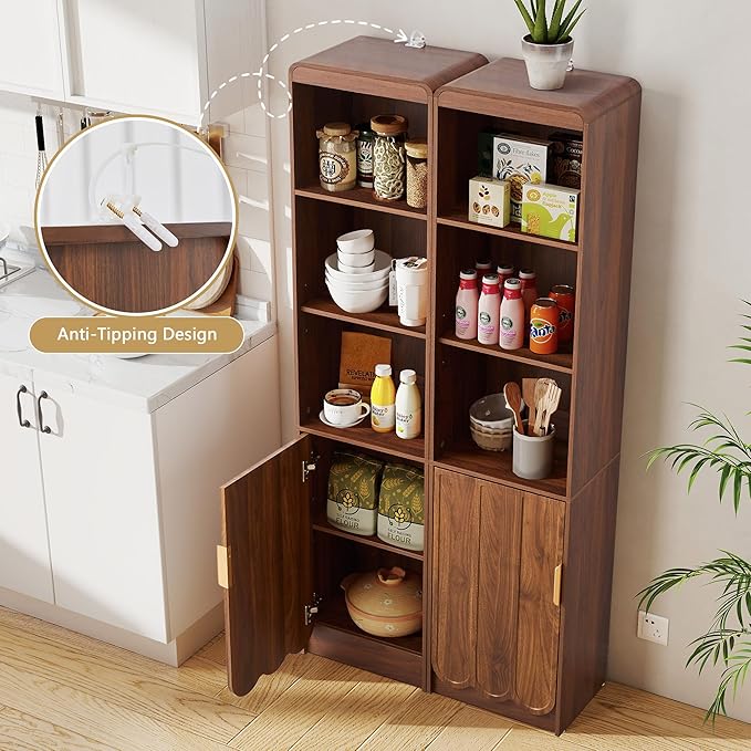ORRD Narrow Tall Bathroom Storage Cabinet, Freestanding Storage Cabinet with Open Storage Compartments and Adjustable Shelf for Small Space, Bathroom, Living Room, Kitchen, (Walnut)
