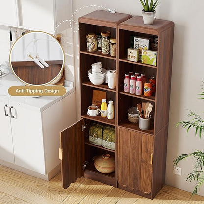 ORRD Narrow Tall Bathroom Storage Cabinet, Freestanding Storage Cabinet with Open Storage Compartments and Adjustable Shelf for Small Space, Bathroom, Living Room, Kitchen, (Walnut)