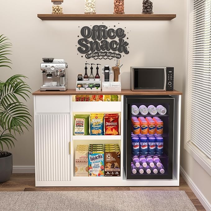 GDLF Snack Bar Cabinet with Fridge Space, White Coffee Bar and Beverage Station with Snack Storage and Display Shelves for Kitchen, Dining Room or Family Room, 51.2"