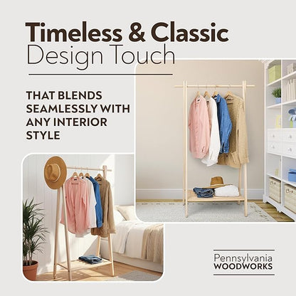 Pennsylvania Woodworks Handcrafted Maple Garment Rack - Sleek & Stylish Clothing Storage, Home Organization, Boutique Display, Coat Rack, Laundry Room Decor - Made in the USA (Large)