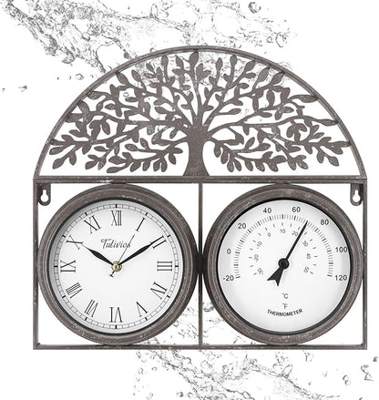 17Inch Large Outdoor Clock,Waterproof Wall Clock with Thermometer,Weatherproof Non-Ticking Quartz Battery Operated Decor Clock for Patio,Garden,Pool,Porch,House Warming Gifts