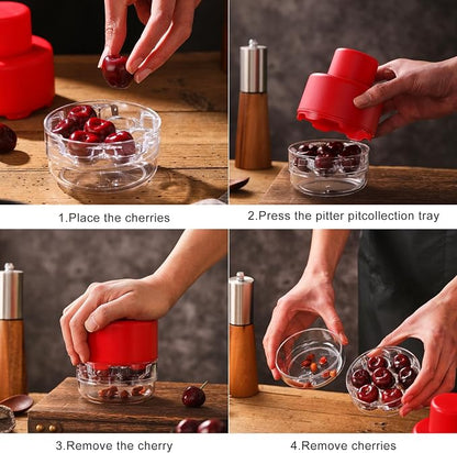 7-in-1 Cherry Pitter Tool Pit Remover, Portable Cherry Core Remover, Quick Release Multi Cherry Pitter Tool for Kitchen, Cake Shop, Fruit Salad (Bright-Red)