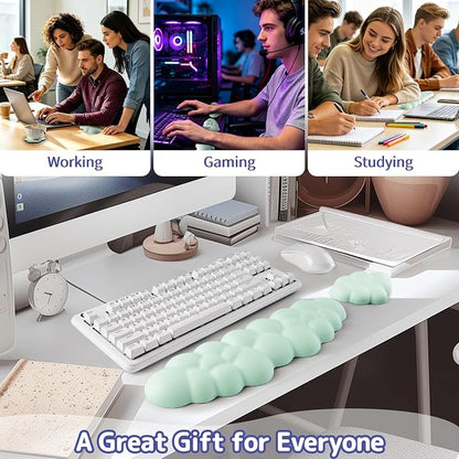 Sushret Cloud Wrist Rest Keyboard, Cloud Keyboard Wrist Pad Set with PU Leather Memory Foam, Cute Arm Rest for Palm Support, PC/Gaming Desk Accessories/Office Setup/Computer Hand Cushion - Light Green