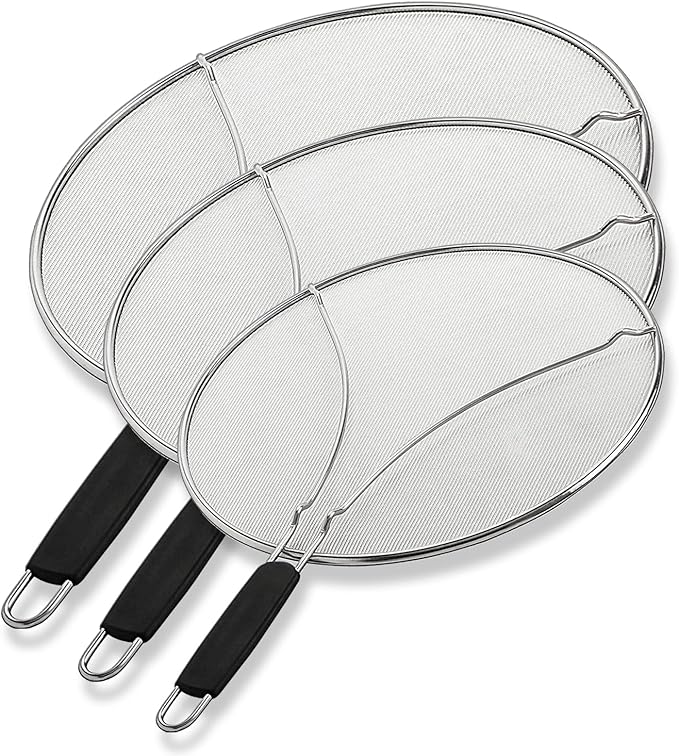 BergKoch Splatter Screen for Frying Pan - 9.5/11.5/13 Inch Stainless Steel Grease Splatter Guard (Set of 3) - Cover Oil Splash when Sizzling Bacon, Cooking Fried Chicken or Popcorn