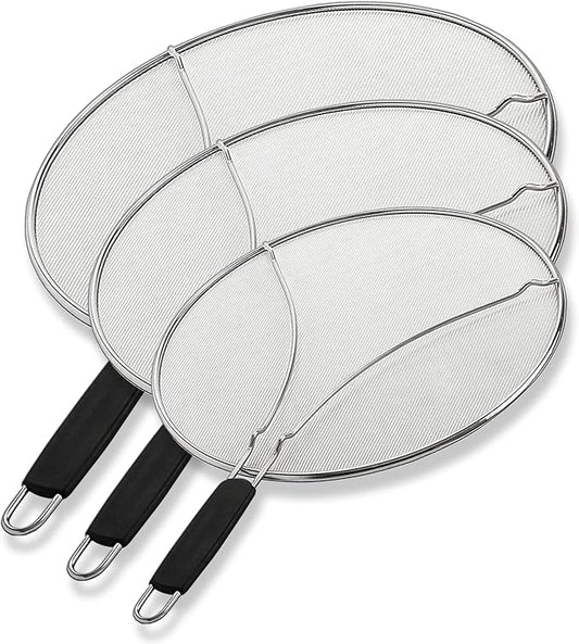 BergKoch Splatter Screen for Frying Pan - 9.5/11.5/13 Inch Stainless Steel Grease Splatter Guard (Set of 3) - Cover Oil Splash when Sizzling Bacon, Cooking Fried Chicken or Popcorn