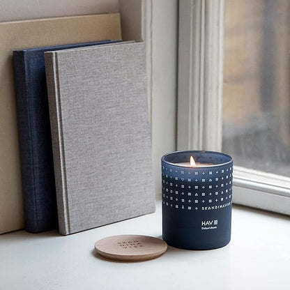 Skandinavisk HAV 'Sea' Mini Scented Candle. Fragrance Notes: Salt Spray and Sea Kelp, Hawthorn and Beach Rose. 2.3 oz.