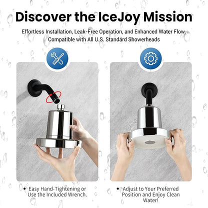 IceJoy Filtered Shower Head - Scientifically Evaluated, High-Efficiency Shower Head with Filters for Enhanced Hair & Skin Health, Minimize Hair Loss, Preserve Color-Treated Hair(Modern Chrome)