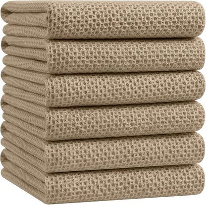 Homaxy 100% Cotton Oversized Waffle Weave Kitchen Dish Towels, Ultra Soft Absorbent Quick Drying Cleaning Towel, 20x28 Inches, 6-Pack, Tan
