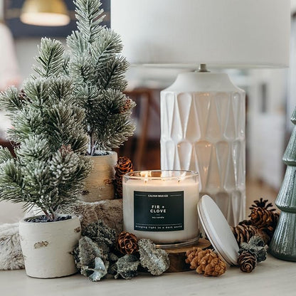 Calyan Wax Co. Fir & Clove 3 Wick Scented Candle - 43 Hour Burn - Luxury 3 Wick Soy Candles - Non Toxic Soy Wax Candles - Long Lasting Large Glass Jar Candle for Home - 14.9oz