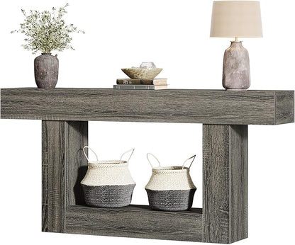 Tribesigns 63-Inch Long Console Table, 2-Tier Entryway Table Sofa Table with Storage, Farmhouse Wood Behind Couch Table for Living Room, Hallway, Rustic Gray
