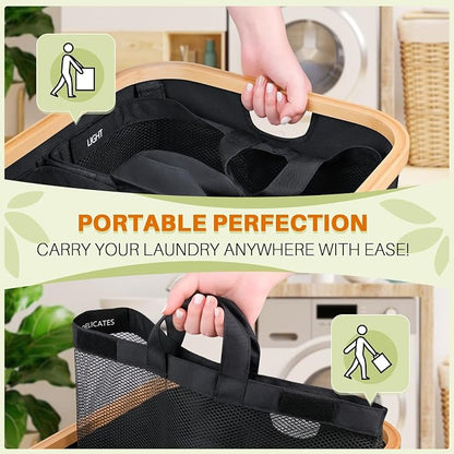 Laundry Hamper with Lid, 160L Dirty Clothes Hamper for Laundry Basket 3 Section, Extra Large Laundry Sorter Hamper 3 Compartment with Removable Inner Bags & Labels, Black