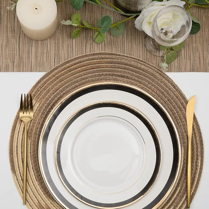 SHACOS Round Placemats Set of 6 Washable 15 inch Variegated Braided Round Place Mats Kitchen Table Mats (Rainbow Brown, 6)
