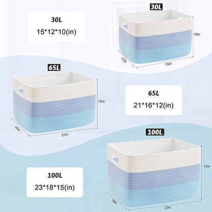 Artfeel Blanket Basket,Rectangle Woven Baskets for Storage,30L Laundry Basket for Decorative Nursery Blanket,Toys,Dirty Clothes and Magazine in Shelves,Baby Room,and Living Room