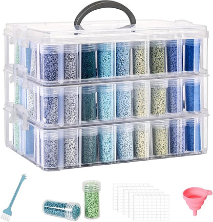 MERATIA Diamond Painting Storage Container, 3-Tier Bead Organizer Box with 150 Slots, Stackable Crafts Organizers for DIY Diamond Art Craft Jewelry Bead Storage