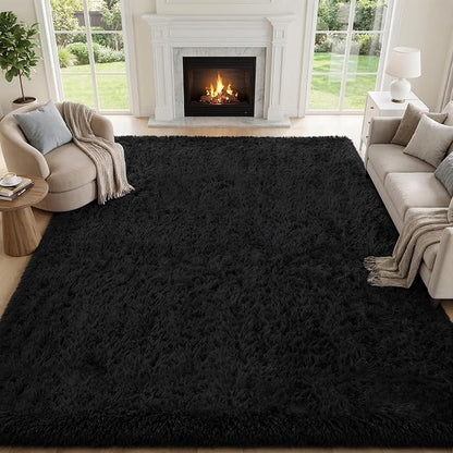8x10 Area Rugs for Living Room Bedroom: Soft Fluffy Black Shag Upgrade Non-Slip High Pile Carpet Large Fuzzy Plush Indoor Floor Decor Shaggy Rug for Kid Boys Girls Dorms Playroom Nursery Modern Home