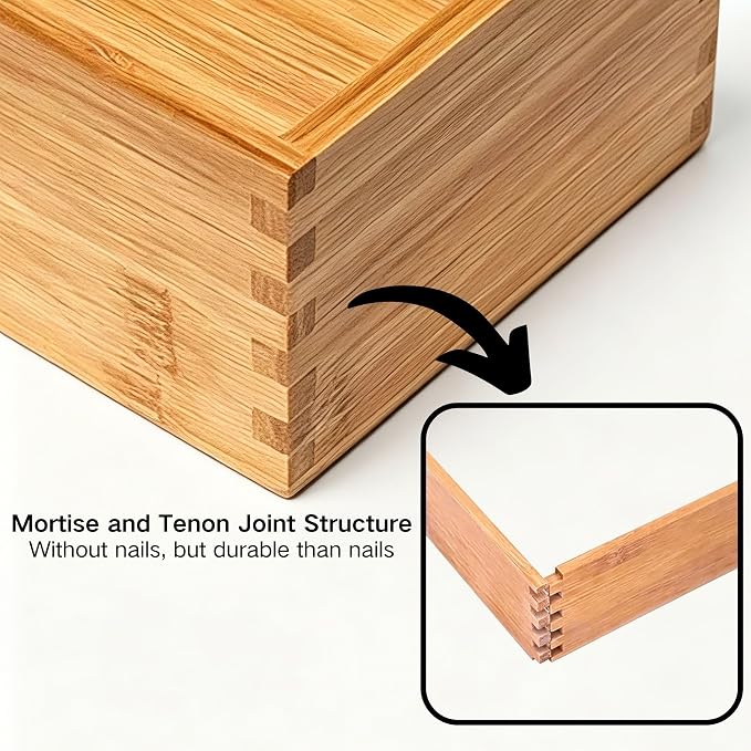 Bamboo Drawer Organizer Set, 2 Pack Multi-Size Wooden Storage Box, Natural Utensil Holder for Kitchen Flatware Silverware, Bathroom, Office Desk, Makeup and Cooking Tools