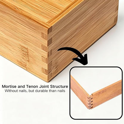 Bamboo Drawer Organizer Set, 2 Pack Multi-Size Wooden Storage Box, Natural Utensil Holder for Kitchen Flatware Silverware, Bathroom, Office Desk, Makeup and Cooking Tools