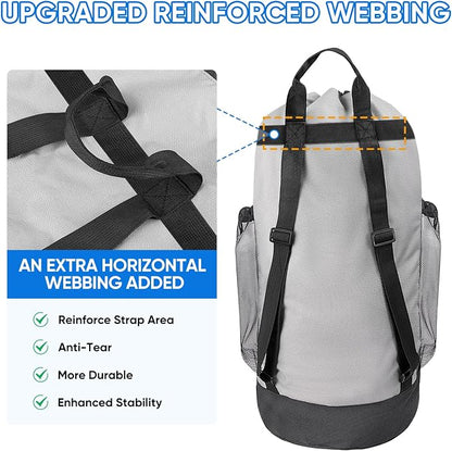 BALEINE 2PK 150L Laundry Bag Backpack, 900D Oxford Fabric Large Travel Laundry Bags with Shoulder Straps and 2 Mesh Pockets for College Dorm, Apartment, Laundromat (Gray, 150L)