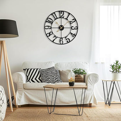 Large Wall Clock for Living Room Decor - 60cm/ 24 Inches Silent Non-Ticking Metal Wall Clocks Battery Operated, Vintage Decorative Modern Wall Clock for Bedroom, Office, Farmhouse Decor