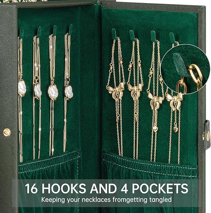 AKOZLIN 6-Tier Jewelry Box Organizer Functional 5 Drawers Leather Jewelry Storage Case for Women Girls Ring Necklace Earring Bracelet Holder Organizer with Mirror Dark Green