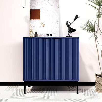 Fluted Sideboard, Buffet Cabinet with Storage, Wooden with Doors and Shelves, Accent Cabinet for Living Dining Room, Entryway