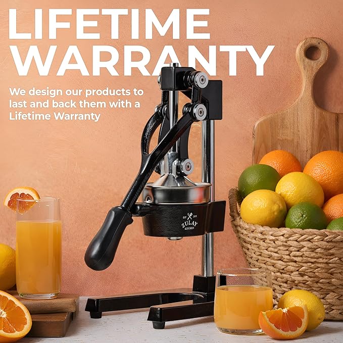 Zulay Kitchen Cast Iron Juicer - Heavy Duty Manual Juicer with Detachable Strainers for Easy Cleaning, Orange Juice Press for Citrus Fruits, Perfect for Bartenders, Juice Lovers & Health Enthusiasts