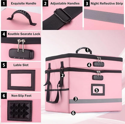 EXLIFBAG 2 Layer File Box with Lock, Portable Document Organizer Box with Handle, Fireproof File Box for Home Office, Legal File Organizer Storage