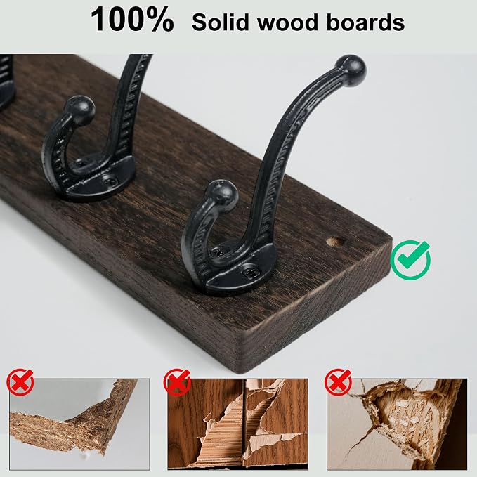 WEBI Rustic Coat Rack Wall Mount,30" Long 7 Cast Iron Coat Hooks Wall Mounted,Heavy Duty Wood Wall Coat Hanger Hooks for Hanging Coats,Jacket,Clothes,Backpack,Farmhouse,Weathered Brown