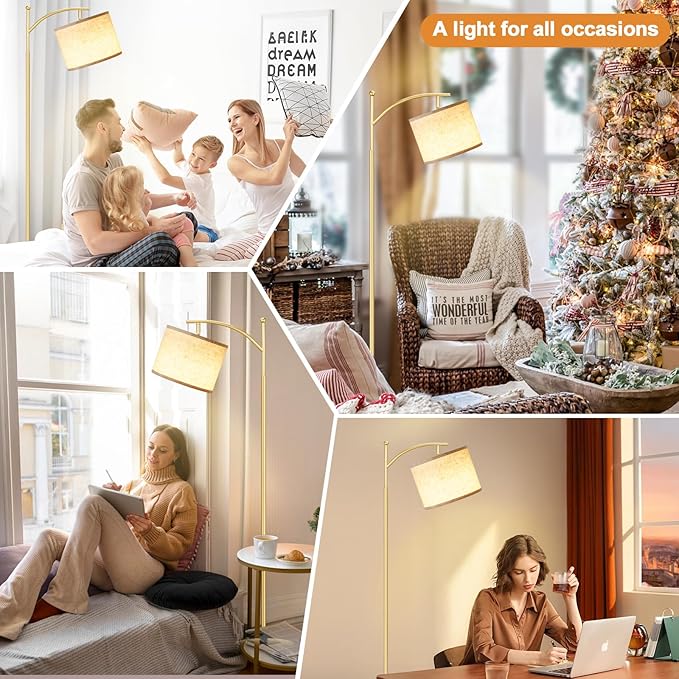 60" Floor Lamps with Remote Control & Bulb, Colors Temperature & Brightness Adjustable, Beige Shade & Gold Pole