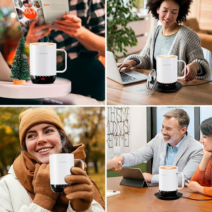 Vsitoo S3 Pro 14oz Smart Self Heating Coffee Mug,Heated Coffee Mug with Auto-Sensing AI Heats Drinks to 120-150°F Hands-Free.Perfect for Home/Office,Ideal Gift fo Men/Women，White