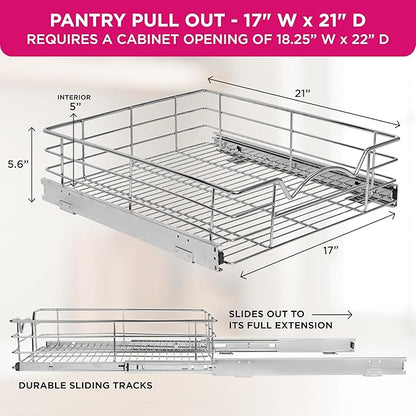 HOLDN’ STORAGE Pull Out Cabinet Organizer, Slide Out Drawer for Kitchen Cabinets & Pantry, Roll Out Shelf for Pots, Pans & Under Sink Storage, Heavy-Duty Full-Extension, 17"W x 21"D x 5"H