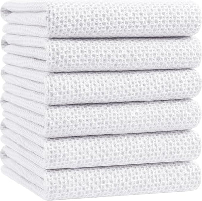 Homaxy 100% Cotton Oversized Waffle Weave Kitchen Dish Towels, Ultra Soft Absorbent Quick Drying Cleaning Towel, 20x28 Inches, 6-Pack, White