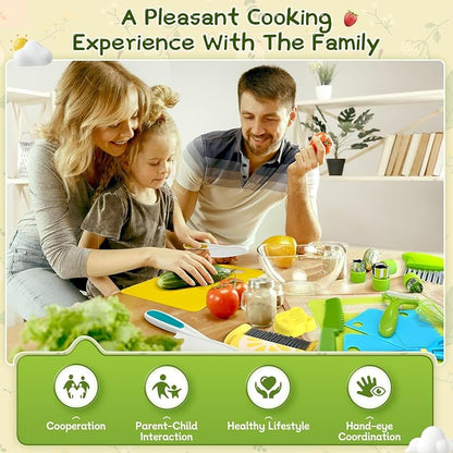 Chanking 21 Pieces Kids Safe Knife Set for Real Cooking Child-Friendly Plastic Chef Tools Montessori Kitchen Toys for Toddlers Birthday Gifts for Boys and Girls Ages 4+ (A)