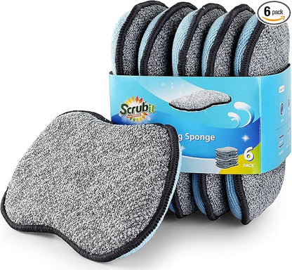 Multi-Purpose Scrub Sponges for Kitchen By Scrub- it - Non-Scratch Microfiber Sponge Along with Heavy Duty Scouring Power - Effortless Cleaning of Dishes, Pots and Pans All at Once(6 Pack, Large)