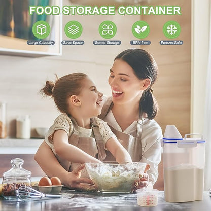 2 Pcs 5.5Lbs Rice Dispenser Storage Containers, Rice Container with Measuring Cup & Pour Spout, Kitchen Plastic Airtight Container for Cereal, Grain, Flour, Sugar, Oatmeal, Dry Pet Dog Food