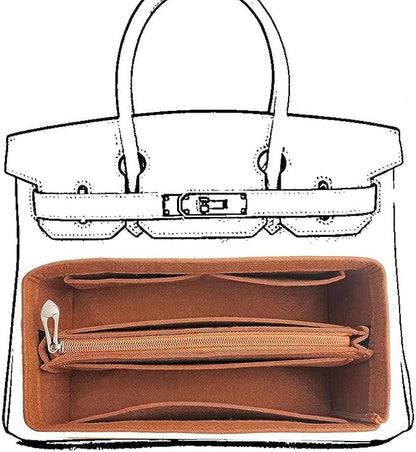 Purse Organizer Insert For Birkin 25 Bag, Felt Insert Organizer With Zipper, Large Capacity,Women’s Handbags Shaper (25,Orange)