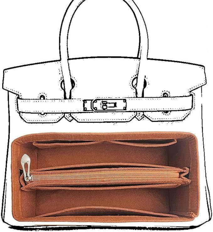 Purse Organizer Insert For Birkin 35 Bag, Felt Insert Organizer With Zipper, Large Capacity,Women’s Handbags Shaper (35,Orange)