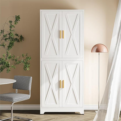 COFaR White 75” Tall Modular Storage Cabinet, Stackable 2-in-1 Metal Cabinet with 4 Doors & 6 Adjustable Shelves, Heavy Duty Pantry Cabinet, Floor to Ceiling Kitchen Organizer with Anti-Tip Kit