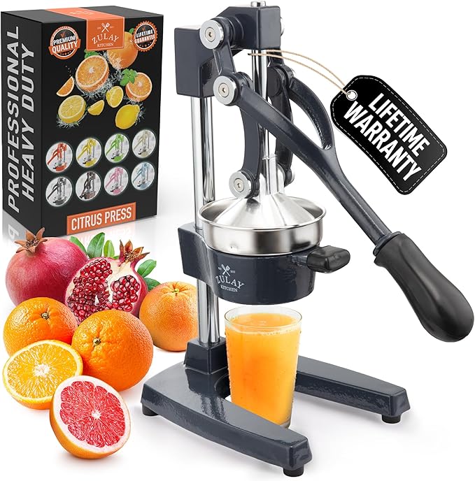 Zulay Kitchen Cast Iron Juicer - Heavy Duty Manual Juicer with Detachable Strainers for Easy Cleaning, Orange Juice Press for Citrus Fruits, Perfect for Bartenders, Juice Lovers & Health Enthusiasts