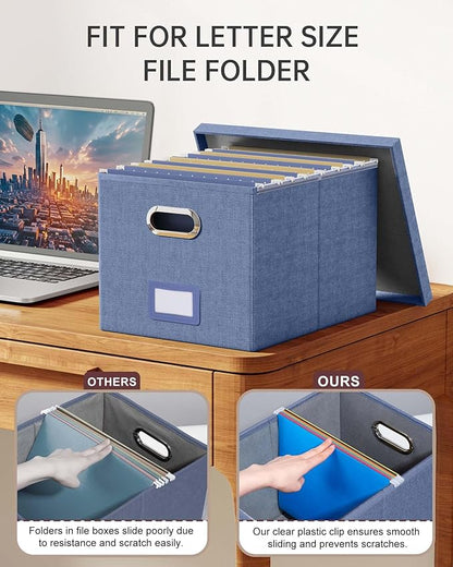 2 Pack File Storage Organizer, Document Organizer, Portable File Box with Lid, Fit for Letter/Legal File Folder Storage,Blue-Box only