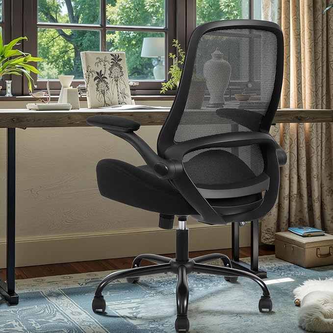 HYLONE Office Chair, Heavy Duty Ergonomic Desk Chair with Adjustable Armrests, 5" Thickened Seat Home Office Computer Chairs for Long Hours Mesh Executive Chair(Black)