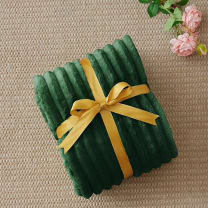 BEDELITE Fleece Throw Blanket for Couch - 300GSM Soft & Warm Fluffy Forest Green Blanket, Decorative and Giftable Striped Blankets for Women, Men, 50"x60"