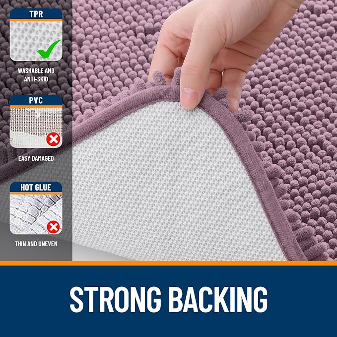OLANLY Bathroom Runner Rugs 59x20, Soft Absorbent Chenille Bath Rugs, Rubber Backing Quick Dry, Machine Washable Long Bath Mats for Bathroom Floor, Tub and Shower, Home Decor Accessories, Deep Plum