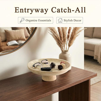 YMXYJM Natural Travertine Fruit Bowl for Kitchen Counter, Large Decorative Bowl for Kitchen Counter/Living Room/Dining Table/Entryway, Beige