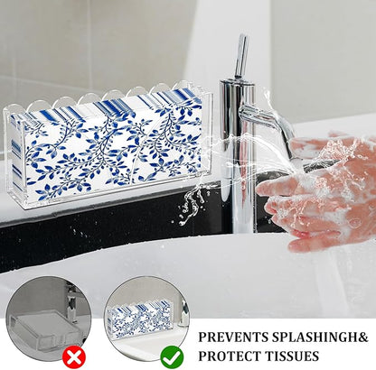 Acrylic Guest Towel Holder Scalloped Tray Set of 2 for Bathroom Clear Waterproof Disposable Paper Hand Towel Napkin Holder Stand with Non-Slip Pads for Table Home Kitchen Vanity Counter Hotel