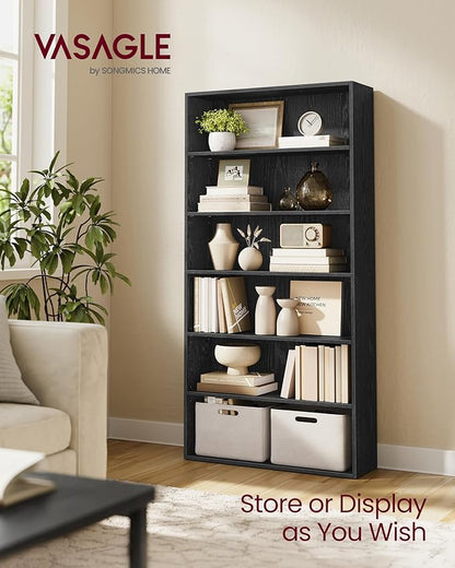 VASAGLE Custos Collection - Bookshelf, 6-Tier Bookcase, Book Shelf, Open Storage Shelf, 9.4 x 31.5 x 63.3 Inches, for Living Room, Home Office, Dining Room, Ebony Black ULBC412B01