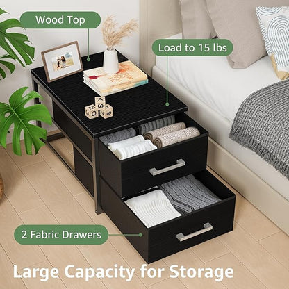 BOLUO Stackable Storage Drawers Narrow Closet Organizers and Storage Fabric Black 2 Drawer Dresser for Bedroom Modern