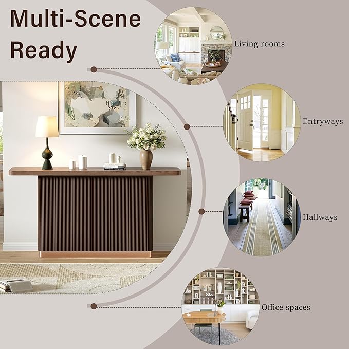 Merax Entryway Console Table, Modern Hallway Table with Ash Veneer Top and Fluted Base, Vertical Stripes & Metal Accent Sofa Table for Living Room