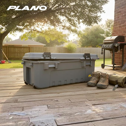 Plano 3 Pack Storage Trunk with Wheels, Gray, Lockable Storage Box, Airline Approved Sportsman Trunk, Hunting Gear and Ammunition Bin, Heavy-Duty Containers for Camping, 108-Quart